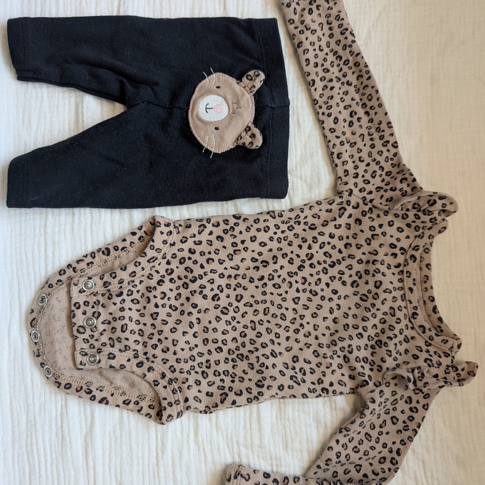Carter's Black and Tan Matching Set with Leopard Print